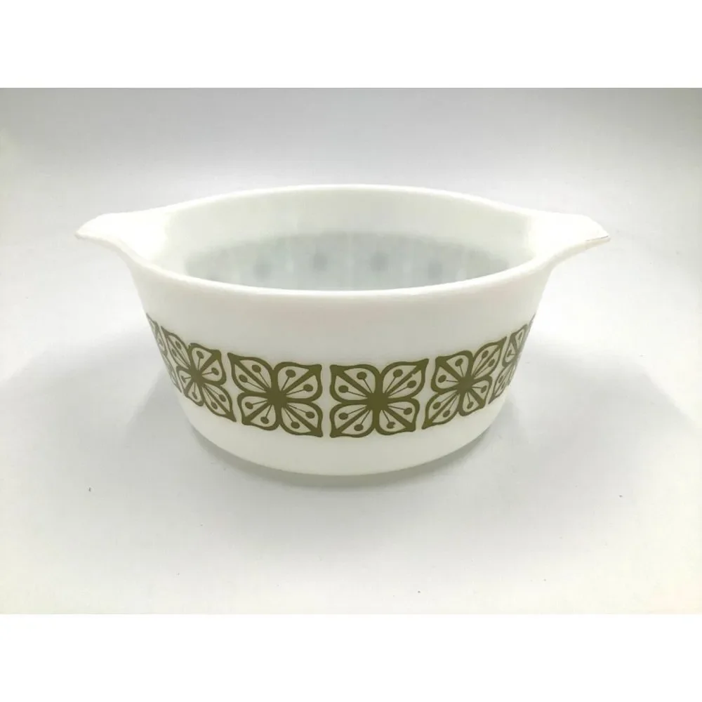 Pyrex Verde Square Green Flowers 1 1/2 qt 474B Casserole Dish‎ Vtg